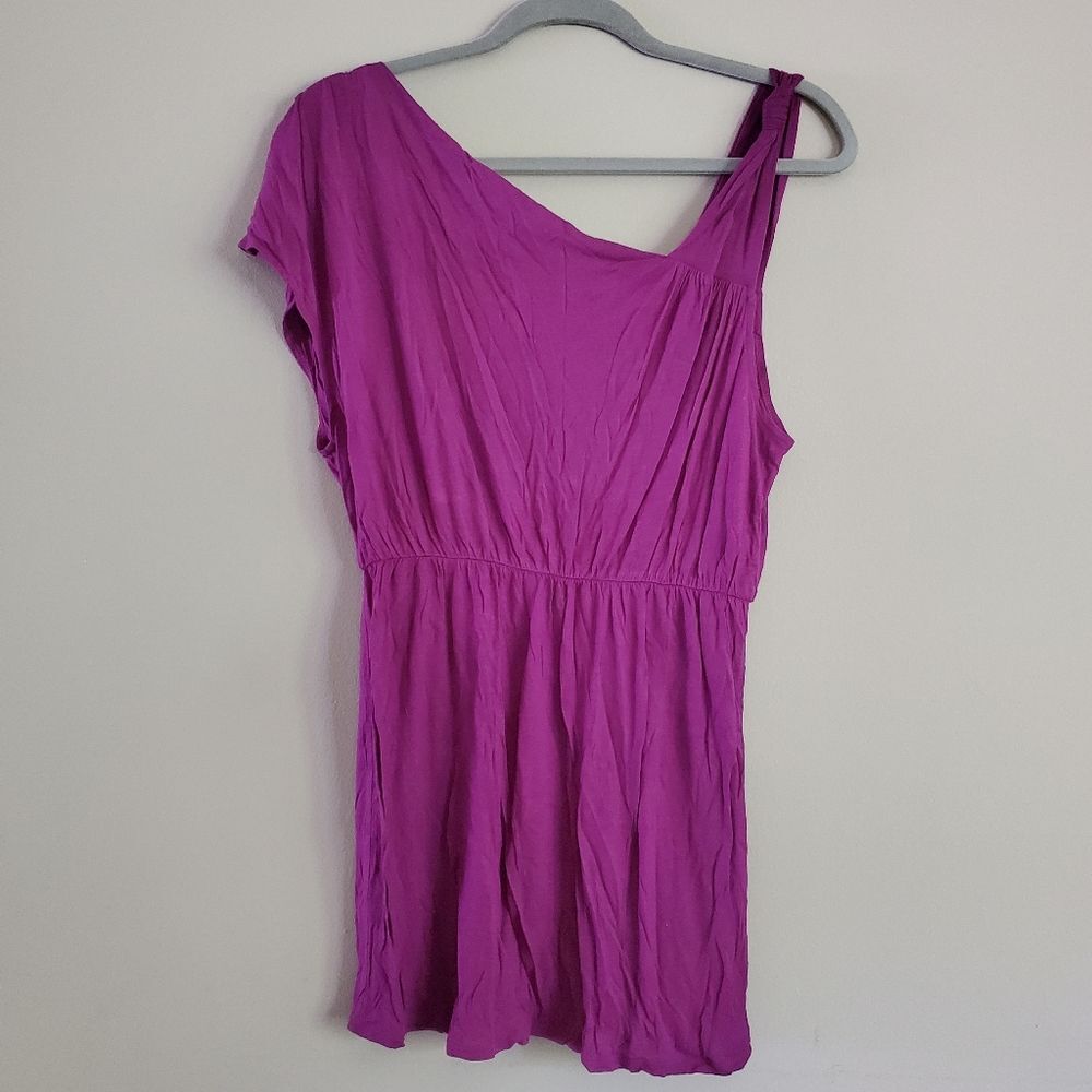 Free People Asymmetrical Neckline Jersey Knit Y2K Tunic Mini Dress Purple Size S